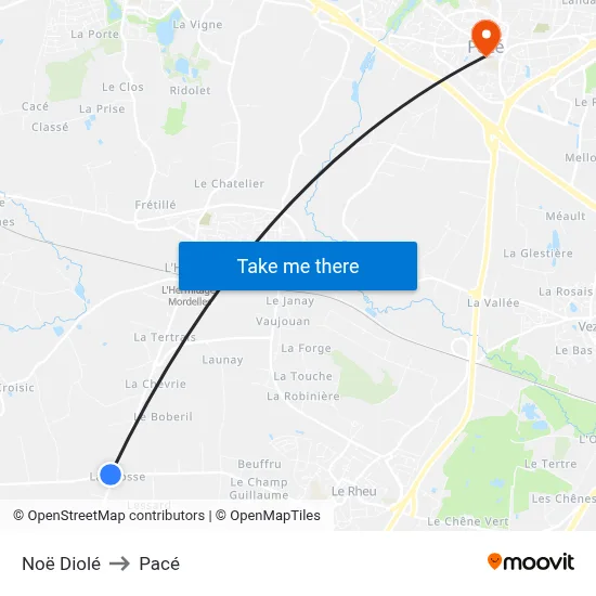 Noë Diolé to Pacé map