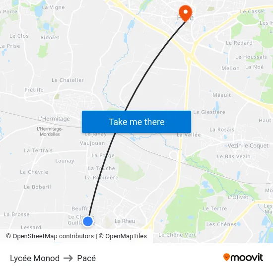 Lycée Monod to Pacé map