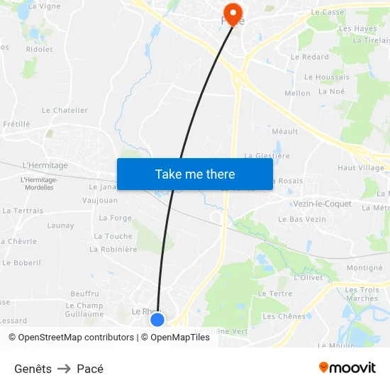 Genêts to Pacé map