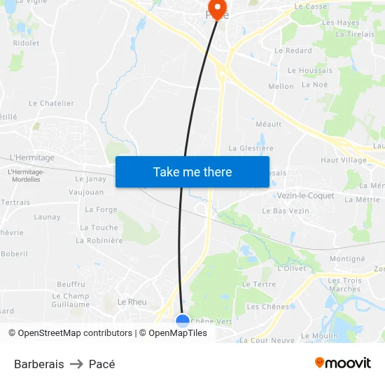 Barberais to Pacé map