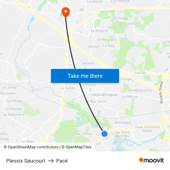 Plessix Saucourt to Pacé map