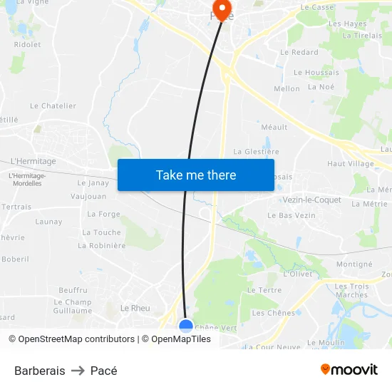 Barberais to Pacé map