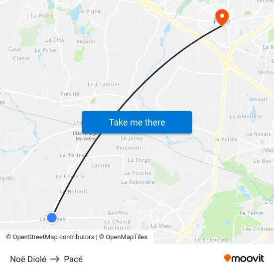 Noë Diolé to Pacé map