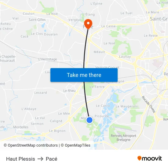 Haut Plessis to Pacé map