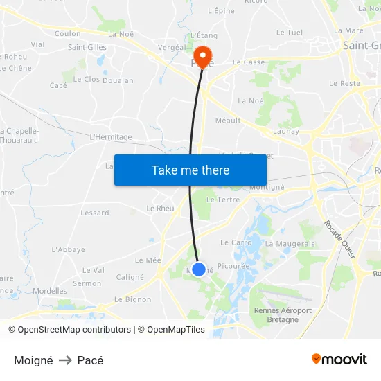 Moigné to Pacé map