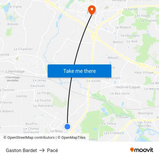 Gaston Bardet to Pacé map