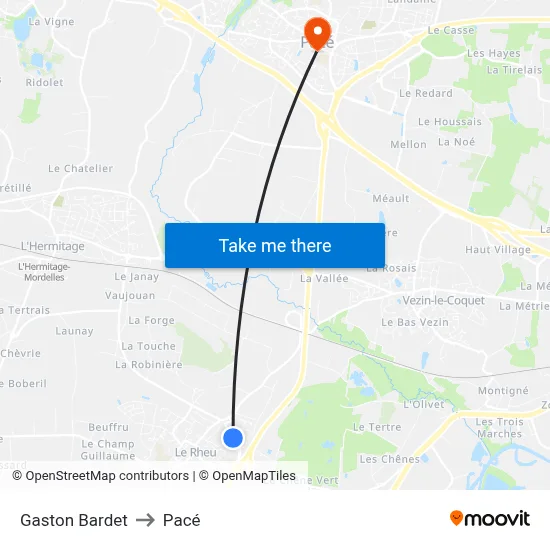 Gaston Bardet to Pacé map
