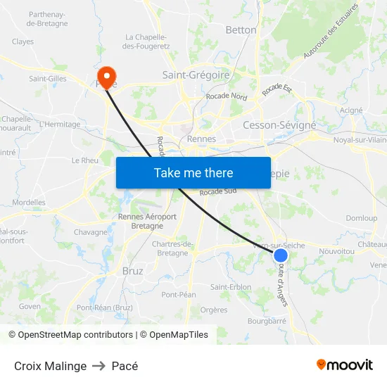 Croix Malinge to Pacé map