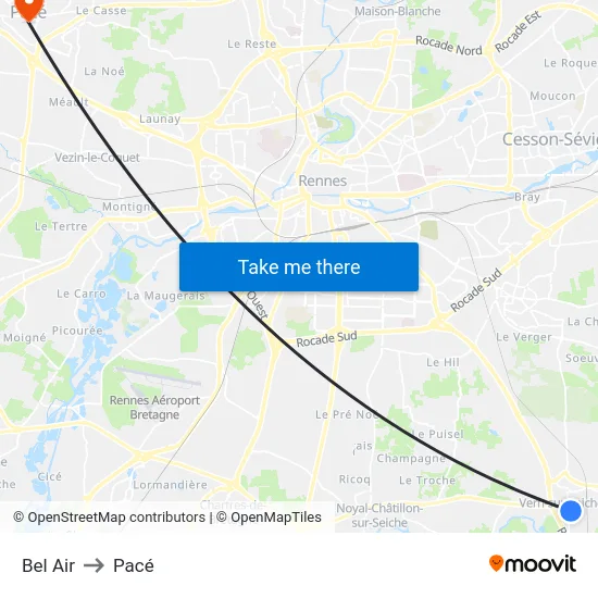 Bel Air to Pacé map