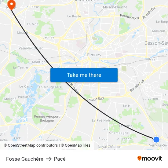 Fosse Gauchère to Pacé map