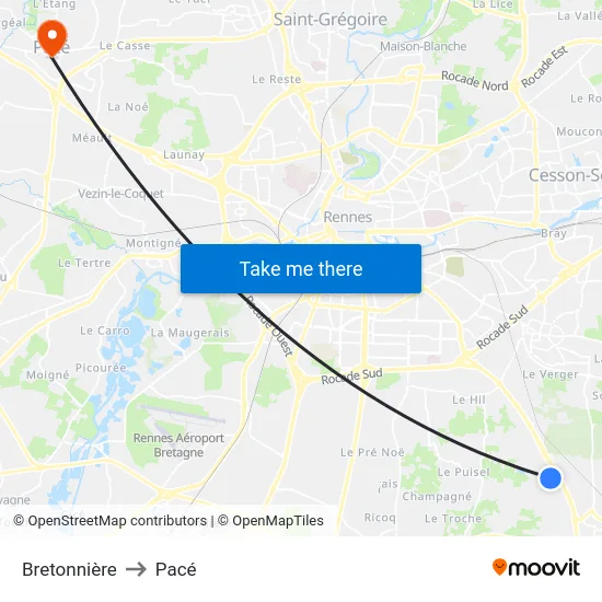 Bretonnière to Pacé map