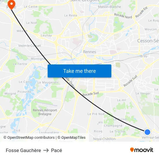 Fosse Gauchère to Pacé map