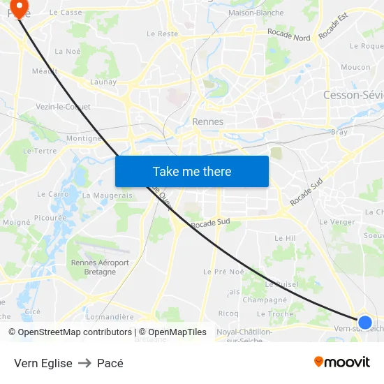Vern Eglise to Pacé map