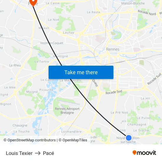 Louis Texier to Pacé map