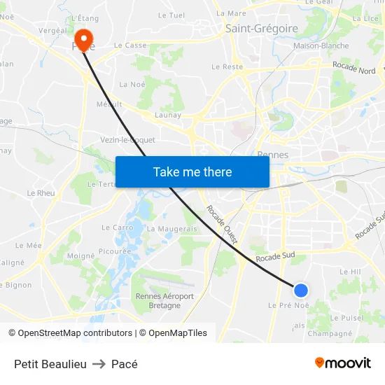 Petit Beaulieu to Pacé map