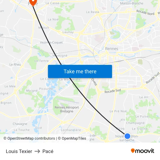 Louis Texier to Pacé map