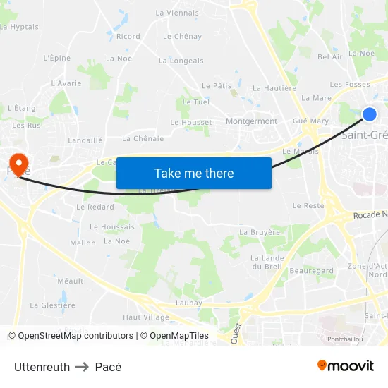 Uttenreuth to Pacé map