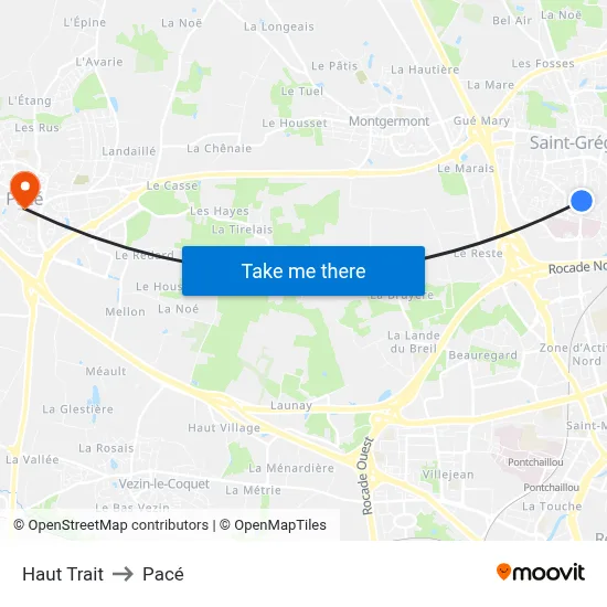 Haut Trait to Pacé map