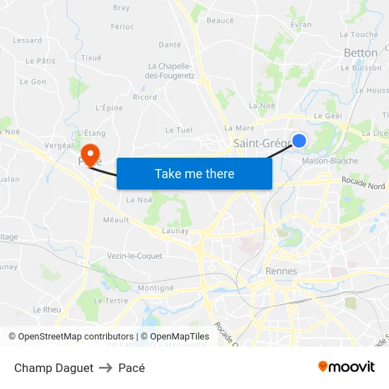 Champ Daguet to Pacé map