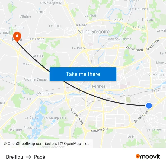 Breillou to Pacé map
