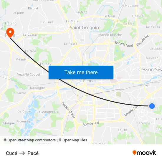 Cucé to Pacé map