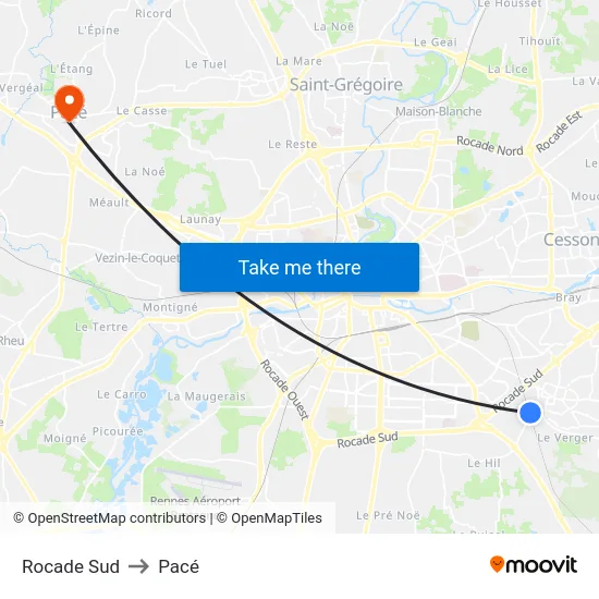 Rocade Sud to Pacé map