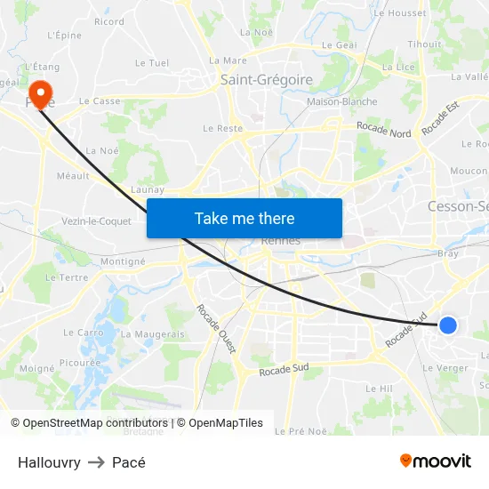 Hallouvry to Pacé map