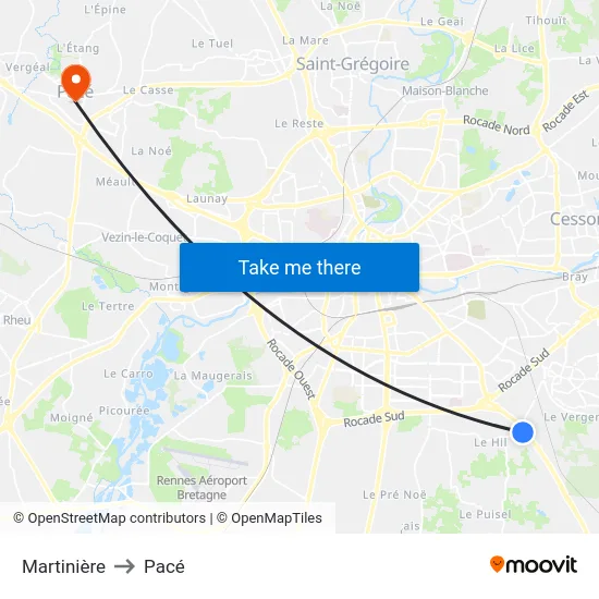 Martinière to Pacé map