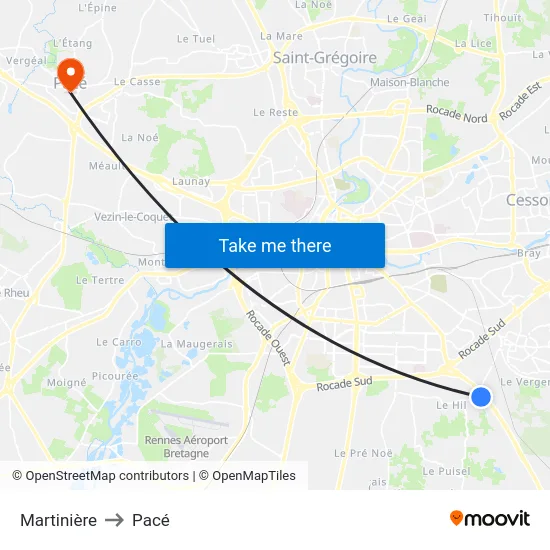 Martinière to Pacé map