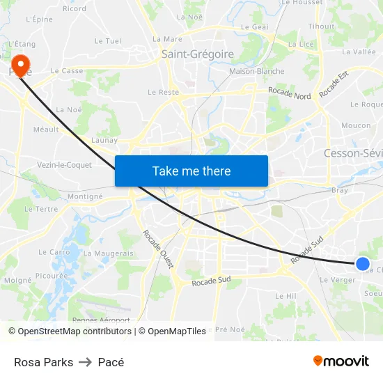 Rosa Parks to Pacé map