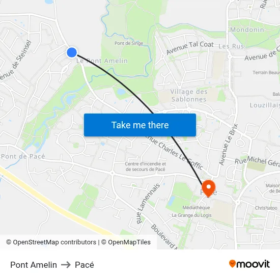 Pont Amelin to Pacé map