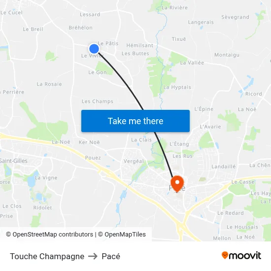 Touche Champagne to Pacé map