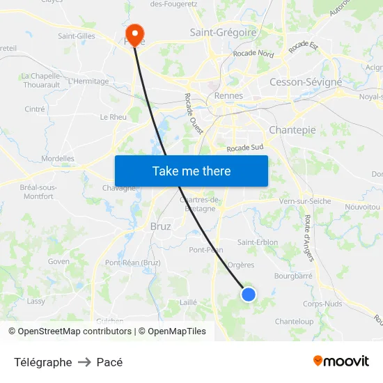 Télégraphe to Pacé map