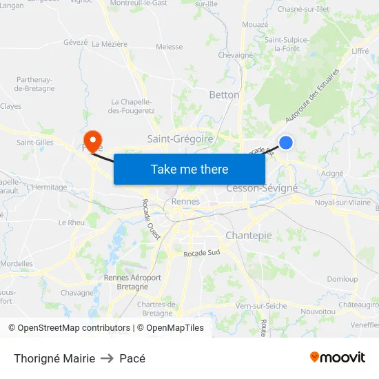 Thorigné Mairie to Pacé map
