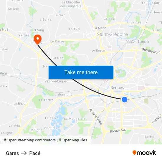 Gares to Pacé map