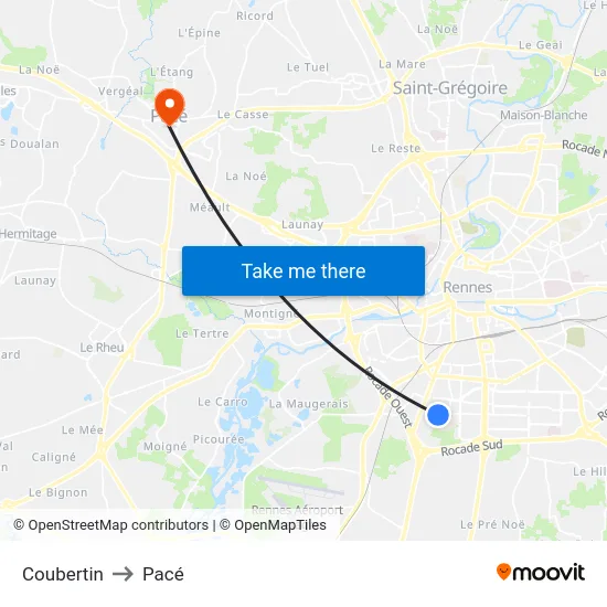 Coubertin to Pacé map