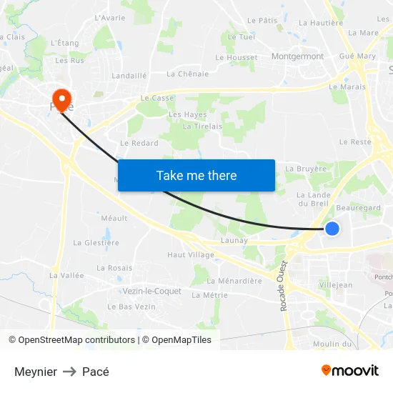 Meynier to Pacé map
