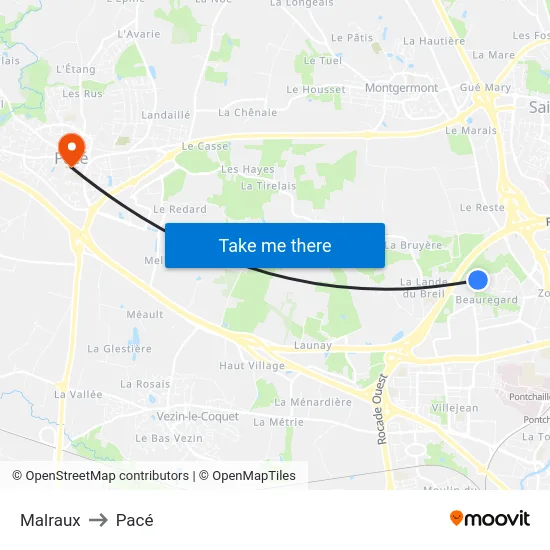 Malraux to Pacé map