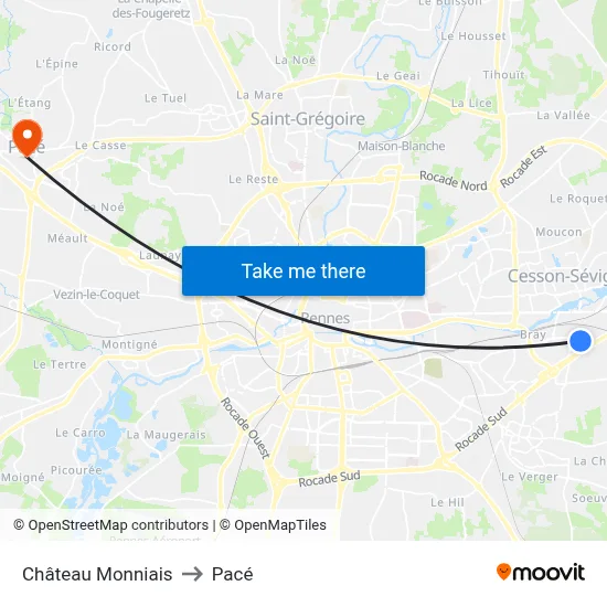 Château Monniais to Pacé map