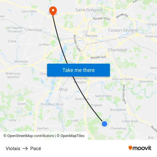 Violais to Pacé map