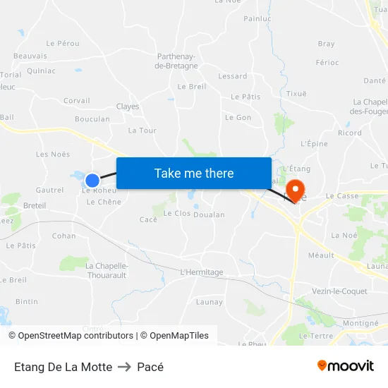 Etang De La Motte to Pacé map
