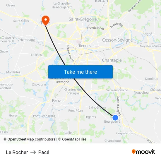 Le Rocher to Pacé map