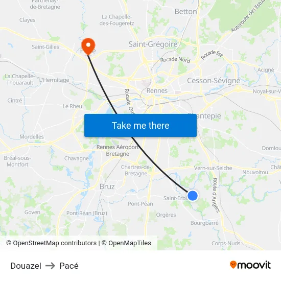 Douazel to Pacé map