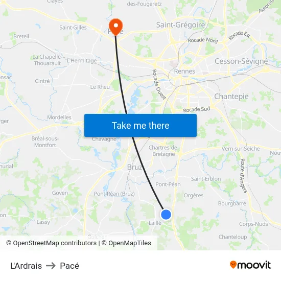 L'Ardrais to Pacé map