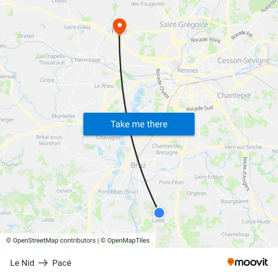 Le Nid to Pacé map