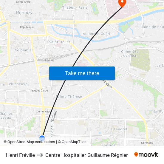 Henri Fréville to Centre Hospitalier Guillaume Régnier map