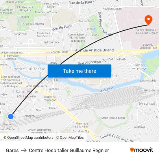 Gares to Centre Hospitalier Guillaume Régnier map