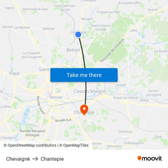 Chevaigné to Chantepie map