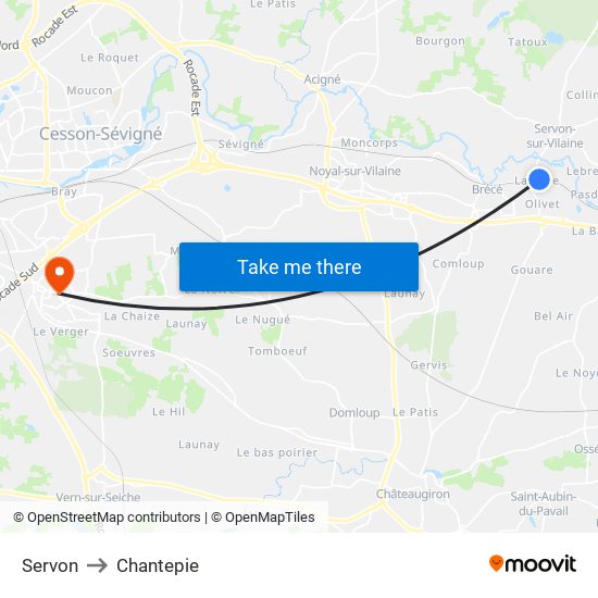 Servon to Chantepie map