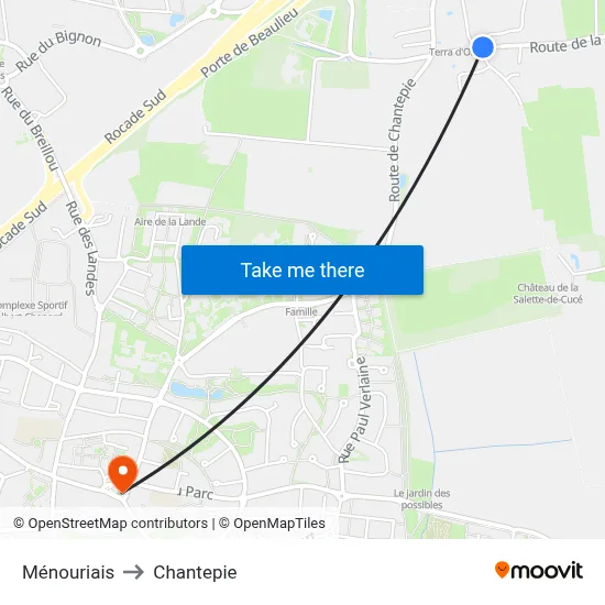 Ménouriais to Chantepie map